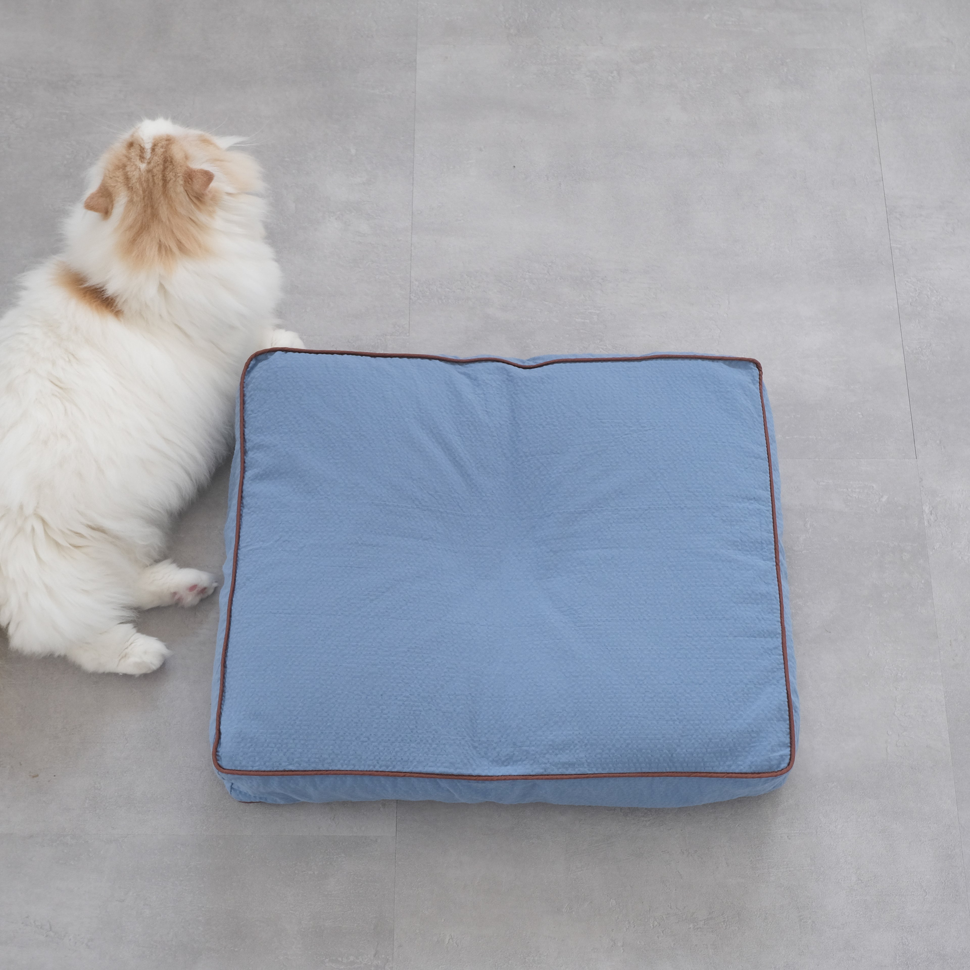 Catbedmatカバー Saxony Blue×Brown Piping